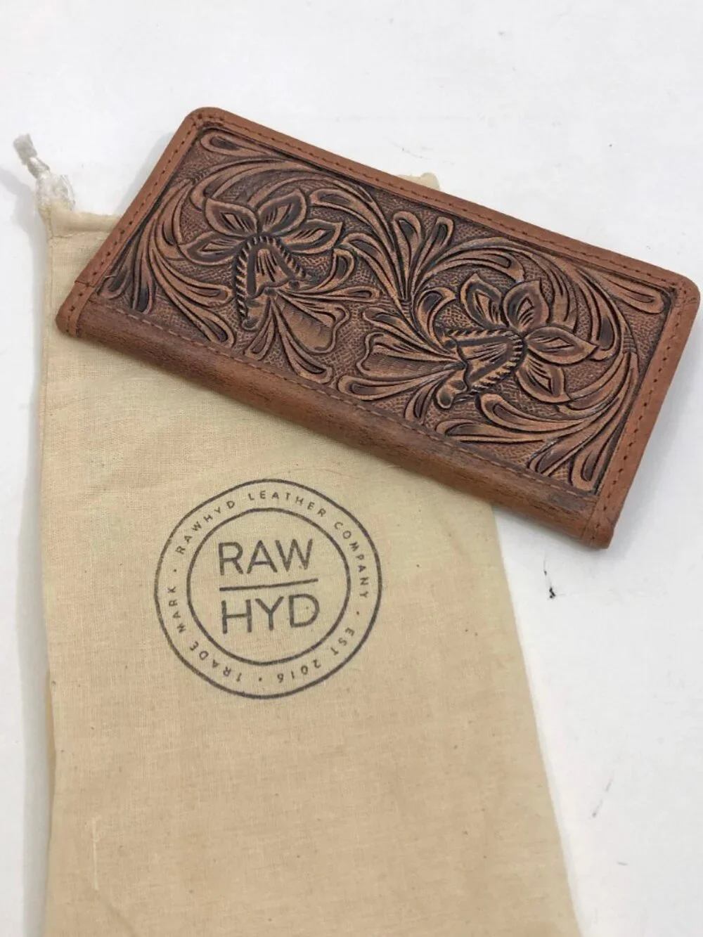 Full-Grain Buffalo Leather Floral Tooled Long Bifold Wallet Rawhyd Leather Co